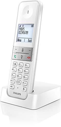 Philips DECT D4701W/34 Telefono Fisso Cordless, 16 Ore di Conversazione, Retroilluminazione, Suono HQ, Vivavoce, ID Chiamante, Rubrica 50 Nomi e Numeri Bianco (Compatibile: ES, IT, FR)