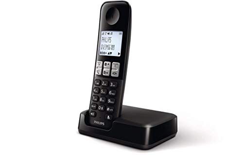 Philips D2501B Telefono Fisso Wireless, Conversazione 16H, retroilluminazione, HQ Sound, Mani -free, Identificatore di Chiamata, Agenda 50 Nomi e Numeri Nero (compatibile: ESP, IT, FR)
