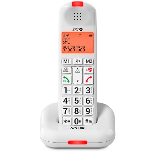 SPC Comfort Kairo Telefono cordless anziani con tasti grandi, suono extra amplificato, compatibile con apparecchi acustici, funzione blocco chiamata, segnale luminoso, 2 memorie dirette – Bianco