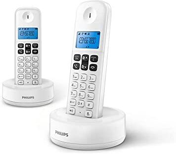 Philips DECT D1612W/34 Telefono Cordless Casa, Retroilluminato, Suono HQ, Fino a 4 Portatili, Con Vivavoce, Basso Consumo, ID Chiamante, Telefoni Fisso Colore Bianco (Compatibile: ES, IT, FR)