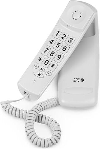 SPC Original Lite 2 Telefono fisso da tavolo o da parete, compatto e facile da usare, segnale luminoso, 10 memorie indirette, tasti grandi, funzione di ricomposizione Bianco