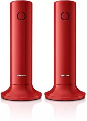 Philips DECT M4502R/34 Telefono Fisso Cordless 2-Pack, Display LCD da 1,6'', Retroilluminazione, Vivavoce Integrato, Suono HQ, Sottile e Compatto Rosso (Compatibile: ES, IT, FR)