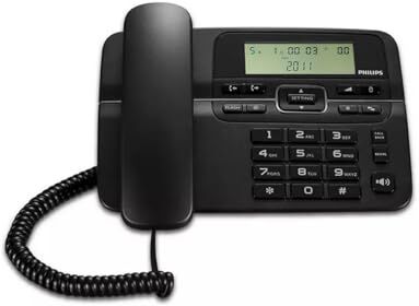 Philips M20B/00 Telefono fisso con cavo, Schermata LCD 3,6 pollici, Chiavi Lunghe, 60 Chiamate Record, Modalità Energia di Riserva, Colore Nero