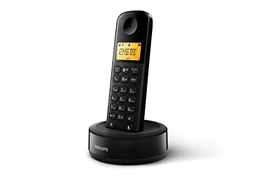Philips D1601B / 01- Telefono cordless DECT con 1 ricevitore, ampio display (4,1 cm) e ID chiamante Nero