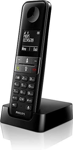 Philips DECT D4701B/34 Telefono Fisso Cordless, 16 Ore di Conversazione, Retroilluminazione, Suono HQ, Vivavoce, ID Chiamante, Rubrica 50 Nomi e Numeri Nero (Compatibile: ES, IT, FR)