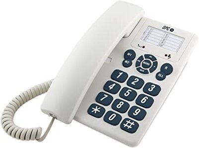 SPC Original – Telefono fisso da tavolo o da parete, con tasti grandi e di facile utilizzo, 3 memorie dirette, volume suoneria extra forte, funzione di ricomposizione, colore bianco