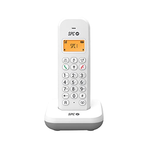 SPC Keops – Telefono fisso cordless con display illuminato, ID chiamante, agenda 50 contatti, modalità ECO, compatibilità GAP, data e ora su schermo Bianco