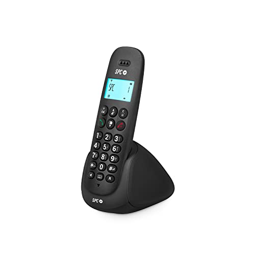 SPC Art – Telefono fisso cordless con schermo illuminato, ID chiamante, vivavoce, agenda, modalità Mute, compatibilità GAP e modalità ECO Nero
