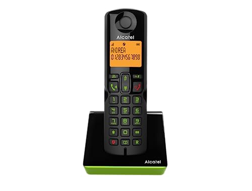 Alcatel S280 NERO/VERDE Telefono Cordless DECT con Blocco delle Chiamate Indesiderate, Ampio Display Retroilluminato Arancione, funzione Vivavoce, 3 Tasti di Memoria Diretta