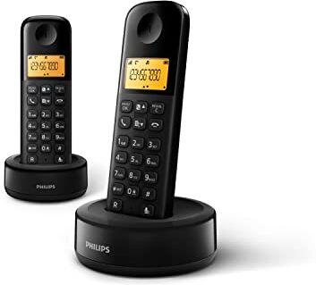 Philips D1602B / 01- Telefono cordless DECT con 2 ricevitori, ampio display (4,1 cm) e ID chiamante Nero