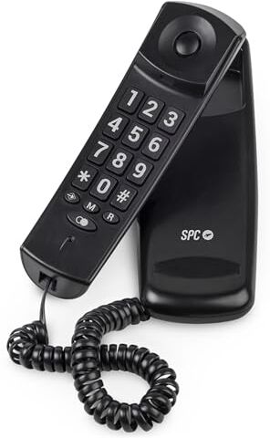 SPC Original Lite 2 Telefono fisso da tavolo o da parete, compatto e facile da usare, segnale luminoso, 10 memorie indirette, tasti grandi, funzione di ricomposizione Nero