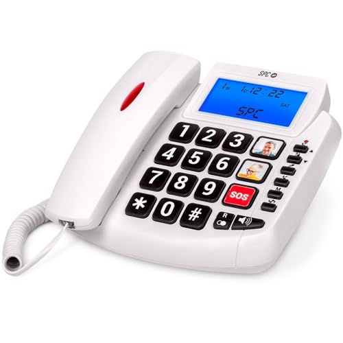 SPC Comfort Volume 2 Telefono fisso per anziani con tasti grandi, amplificatore volume per auricolari, compatibile con apparecchi acustici, 3 memorie dirette, ID chiamante e segnale luminoso