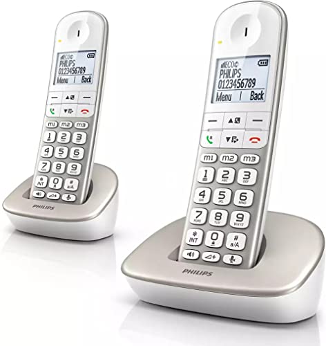 Philips XL4902S/38 2 Telefono Cordless Digitale (DECT) Cellulare per Anziani Schermo Retroilluminato, Vivavoce, Modalità Eco, Volumeboost Bianca