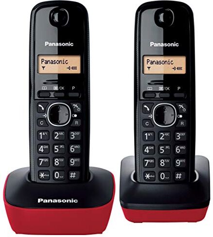 Panasonic KX-TG1612SPR Telefono cordless, Nero/ Rosso, Versione spagnola