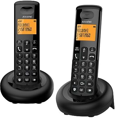 Alcatel E160 Duo Nero Telefono Cordless DECT con Blocco Chiamate Indesiderate, Ampio Display Retroilluminato Arancione di facile lettura, Suonerie Classiche e Polifoniche