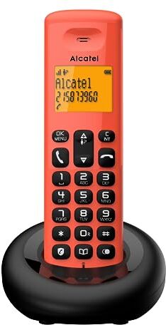 Alcatel E160 Rosso Telefono Cordless DECT con Blocco Chiamate Indesiderate, Ampio Display Retroilluminato Arancione di Facile Lettura, Suonerie Classiche e Polifoniche