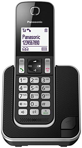 Panasonic KX-TGD320JTB Telefono Cordless DECT con Segreteria Telefonica, Schermo LCD Monocromatico Bianco, Schermo e Tasti Retroilluminati, Suoneria Polifonica, Blocco chiamate Indesiderate, Nero