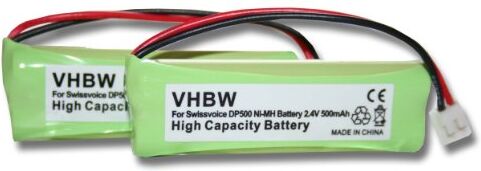 vhbw 2x NiMH batteria 500mAh (2.4V) per telefono fisso cordless Medion MD83242, MD83282 sostituisce VT50AAAALH2BMJZ, GP1010, GPHC05RN01.