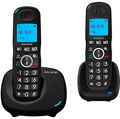 Alcatel XL535 Duo Telefono Cordless DECT per Anziani 2 Portatili, Grandi Tasti e Ampio Display Retroilluminato, Blocco Chiamate Indesiderate, Vivavoce, 3 Tasti di Memoria Diretta