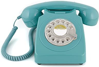 GPO Telefono fisso 746 stile retrò anni '70, telefono classico con pulsante ad anello, cavo corrugato, suoneria originale, per casa e hotel, blu azzurro