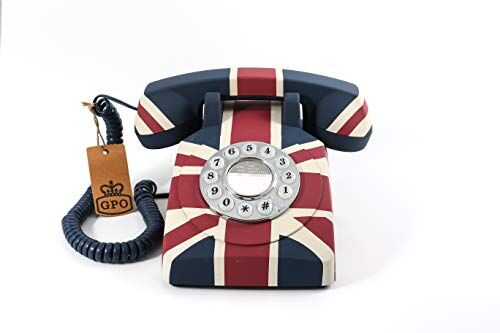 GPO Telefono Push Button Vintage Union Flag Art-Deco Retro, Telefono a Quadrante per Casa, Ufficio, Telefoni Fissi Classici con Suoneria Digitale e Cavo Arricciato