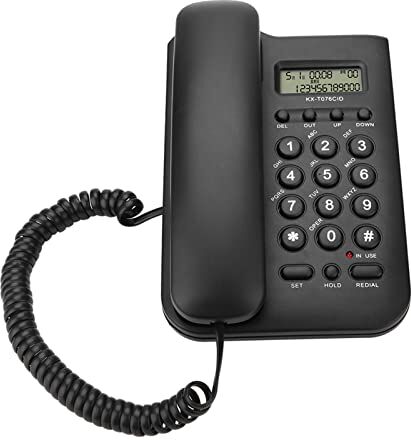 Yunir Telefono Fisso cablato, Telefono Fisso e Telefono con Filo a Parete, Doppio Sistema FSK/DTMF, per casa, Hotel, Ufficio(Nero)