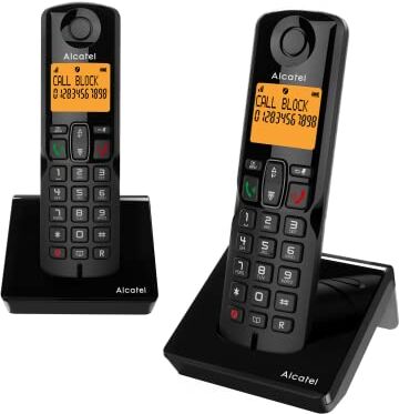 Alcatel S280 Duo Nero Telefono Cordless DECT con 2 Portatili: Design Compatto, Ampio Display Retroilluminato, Funzione Vivavoce, Blocco delle Chiamate Indesiderate