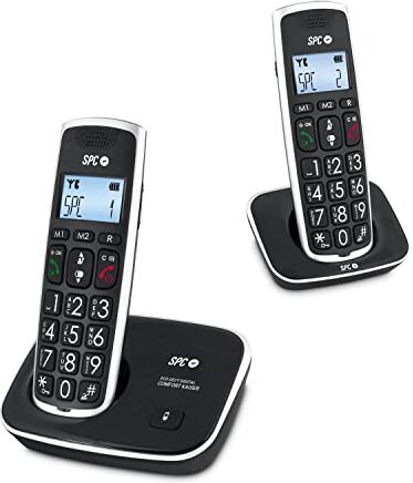 SPC Comfort Kaiser Duo – Telefono cordless Duo per anziani con tasti e numeri XL, Suono Extra-amplificato, 2 Memorie Dirette, Agenda e Vivavoce