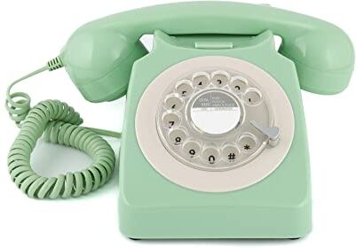 GPO 746 Rotary Telefono Fisso Retro anni ‘70, Telefono Classico con Interruttore per Suoneria, Cavo Arricciato, Suoneria a Campanello Originale, per Casa e Hotel, Verde Menta