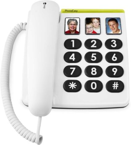 Doro PhoneEasy 331ph Telefono Fisso Casa per Anziani Tasti Grandi Volume Alto LED Chiamate 3 Tasti Chiamata Rapida con Foto Compatibile Apparecchi Acustici (Bianco) [Versione Italiana]