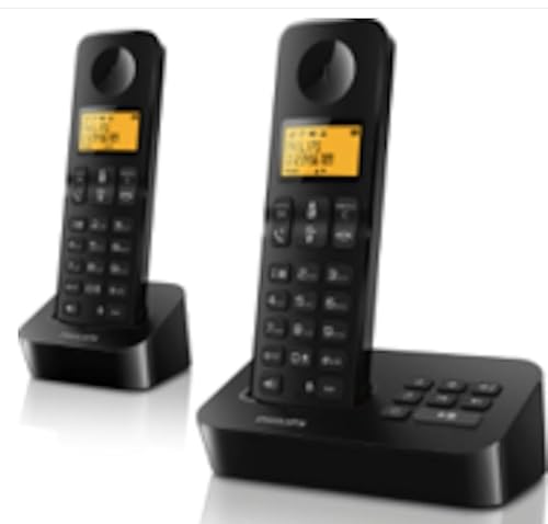 Philips Telefono fisso D2652B/01 Dual Telefono di casa con segreteria telefonica Display da 1'6 pollici Rubrica telefonica Riconoscimento del numero telefonico Numeri brevi Nero
