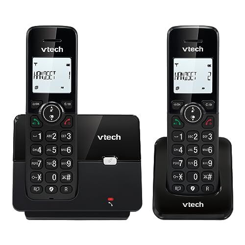 VTech CS2001 Telefono senza fili casa Duo, Telefono fisso DECT Facile da usare Ascolto Extra Forte Chiamate di Blocco Identificatore di Chiamata Schermo retroilluminato Nero