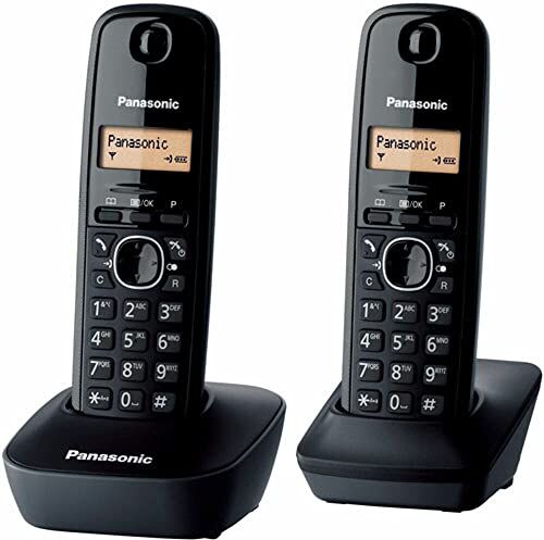 Panasonic KX-TG1612FRH, telefono DECT wireless Duo senza segreteria telefonica, colore nero [versione francese]