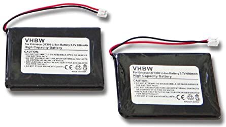 vhbw 2x batteria compatibile con Aastra 660177, 660177/R1C telefono fisso cordless (650mAh, 3,7V, Li-Ion)