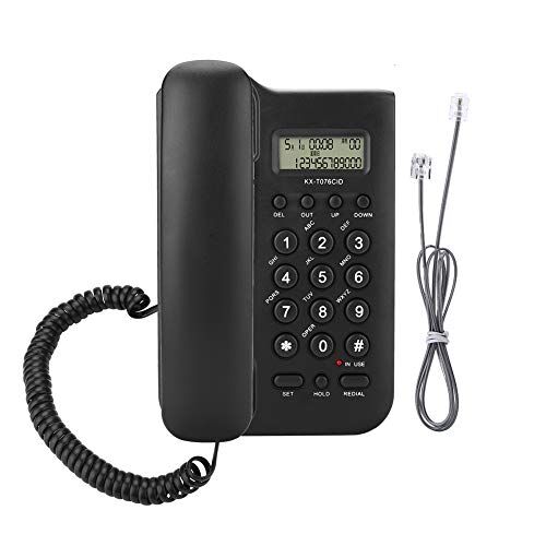 Caredy Telefono Fisso Telefono cablato a Filo per Il Desktop a Parete con Sistema telefonico Domestico FSK/DTMF Sistema Doppio per l'home Office per Hotel (Nero)