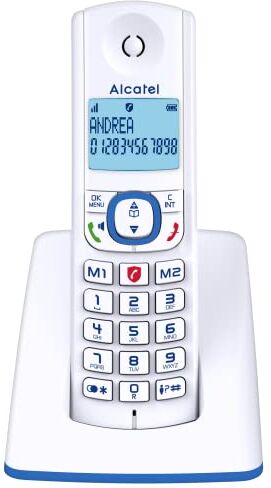 Alcatel F530 Telefono cordless con blocco avanzato delle chiamate, vivavoce, ampio schermo retroilluminato, suonerie VIP, 10 melodie di chiamata, bianco/blu, versione FR