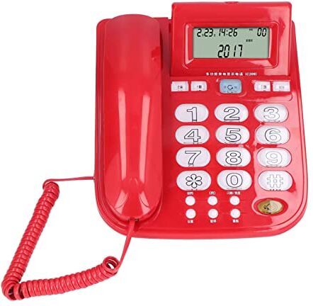 ASHATA Telefono Standard con Cavo C209, Telefono Fisso per Anziani Rosso con Display LCD, Composizione a un Tasto, Tasto Grande, Chiamate in Vivavoce, Telefoni da Tavolo con Cavo Telefono per Hotel per Scuol