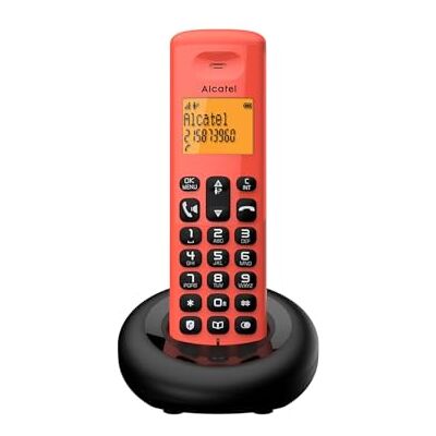 Alcatel E260 Telefono fisso cordless DECT Design compatto Grande display retroilluminato Vivavoce Funzione blocco chiamate indesiderate Rosso Alcatel E260 Telefono fisso cordless DECT Design compatto Grande display retroilluminato Vivavoce Funzione blocco chiamate indesiderate Rosso