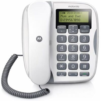 Motorola Telefono Fisso con Vivavoce CT510, Tasti Grandi, Display LCD, Volume Regolabile, Rubrica, Funzione Mute, Montaggio a Parete, Colore Bianco Motorola Telefono Fisso con Vivavoce CT510, Tasti Grandi, Display LCD, Volume Regolabile, Rubrica, Funzione Mute, Montaggio a Parete, Colore Bianco