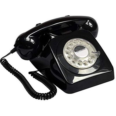 GPO 746 Rotary Telefono Fisso Retro anni ‘70, Telefono Classico con Interruttore per Suoneria, Cavo Arricciato, Suoneria a Campanello Originale, per Casa e Hotel, Nero GPO 746 Rotary Telefono Fisso Retro anni ‘70, Telefono Classico con Interruttore per Suoneria, Cavo Arricciato, Suoneria a Campanello Originale, per Casa e Hotel, Nero