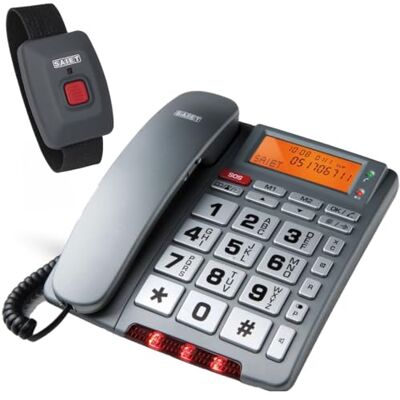 SAIET Telefono Fisso con SOS e Telecomando di Emergenza, Tasti Parlanti, FAMILY TELE SOS con Display LCD Retroilluminato, Annuncio Vocale del Chiamante, Vivavoce e Rubrica fino a 30 Contatti SAIET Telefono Fisso con SOS e Telecomando di Emergenza, Tasti Parlanti, FAMILY TELE SOS con Display LCD Retroilluminato, Annuncio Vocale del Chiamante, Vivavoce e Rubrica fino a 30 Contatti