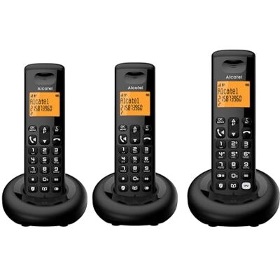 Alcatel E260 S. Voice Trio Telefono Fisso Cordless DECT con Segreteria Design Compatto Grande Display Retroilluminato Vivavoce Funzione Blocco Chiamate Indesiderate 3 Portatili Nero Alcatel E260 S. Voice Trio Telefono Fisso Cordless DECT con Segreteria Design Compatto Grande Display Retroilluminato Vivavoce Funzione Blocco Chiamate Indesiderate 3 Portatili Nero