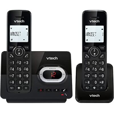 VTech CS2051 Duo Telefono Cordless, 2 Portatili + Segreteria, Modalità ECO+ DECT Telefono fisso Blocco Delle Chiamate Vivavoce Alta Qualità Tasti grandi, Nero VTech CS2051 Duo Telefono Cordless, 2 Portatili + Segreteria, Modalità ECO+ DECT Telefono fisso Blocco Delle Chiamate Vivavoce Alta Qualità Tasti grandi, Nero