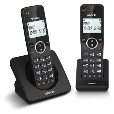VTech ES2001 Telefono senza fili DECT a 2 combinati con blocco chiamate, amplificatore di volume, ID chiamante/chiamata in attesa,18 ore di autonomia,schermo e tastiera retroilluminati VTech ES2001 Telefono senza fili DECT a 2 combinati con blocco chiamate, amplificatore di volume, ID chiamante/chiamata in attesa,18 ore di autonomia,schermo e tastiera retroilluminati