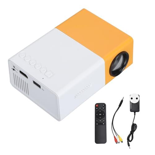 Generic Mini Proiettore Portatile 1920x1080P HD 5V/2A Supporto Altoparlanti Stereo a Basso Rumore Proiettore a Luce Soffusa per Home Theater Film All'aperto Giallo e Bianco (Spina UE