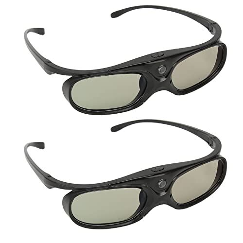 Bewinner Confezione da 2 Occhiali 3D DLP Link, Occhiali con Otturatore Ricaricabile Attivo 3D Clear HD per Tutti i Proiettori DLP 3D, Occhiali 3D DLP Supportano la Rotazione Dell'occhio