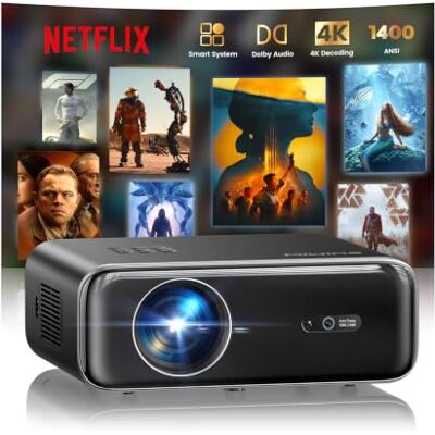 WiMiUS Proiettore 4K 【1100 ANSI/Netflix ufficiale/Dolby】 Smart Proiettore 4K Portatile Auto Focus/Keystone WiFi Bluetooth FHD 1080P, Proiettori WiFi6 Esterno Zoom 50% per Home Cinema/PPT Doppia HDMI WiMiUS Proiettore 4K 【1100 ANSI/Netflix ufficiale/Dolby】 Smart Proiettore 4K Portatile Auto Focus/Keystone WiFi Bluetooth FHD 1080P, Proiettori WiFi6 Esterno Zoom 50% per Home Cinema/PPT Doppia HDMI