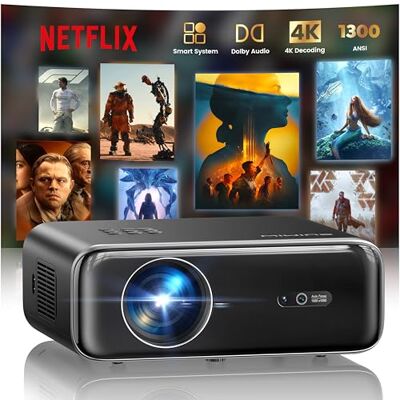 WiMiUS Proiettore intelligente con Netflix, Dolby Audio, 1000 ANSI autofocus/correzione trapezoidale 6D proiettore LED 4K Home Cinema, WiFi6 Bluetooth Full HD 1080P Outdoor proiettore luce diurna per WiMiUS Proiettore intelligente con Netflix, Dolby Audio, 1000 ANSI autofocus/correzione trapezoidale 6D proiettore LED 4K Home Cinema, WiFi6 Bluetooth Full HD 1080P Outdoor proiettore luce diurna per