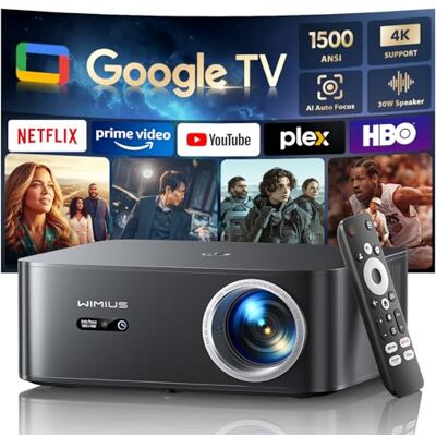 WiMiUS Proiettore【1500 ANSI/Google TV】Netflix Incluso Proiettore 4K Support, Autofocus/Keystone Nativo 1080P Smart Videoproiettore Full HD WiFi Bluetooth con Controllo Vocale Remoto per Home Cinema WiMiUS Proiettore【1500 ANSI/Google TV】Netflix Incluso Proiettore 4K Support, Autofocus/Keystone Nativo 1080P Smart Videoproiettore Full HD WiFi Bluetooth con Controllo Vocale Remoto per Home Cinema