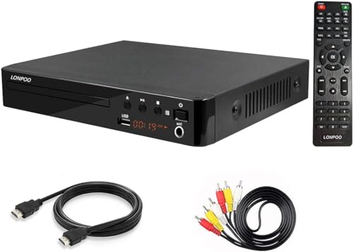 LONPOO Lettore HD DVD per TV, Multi Regione Libera Lettori DVD CD con uscita HDMI & AV, ingresso USB, ingresso MIC, Display a LED